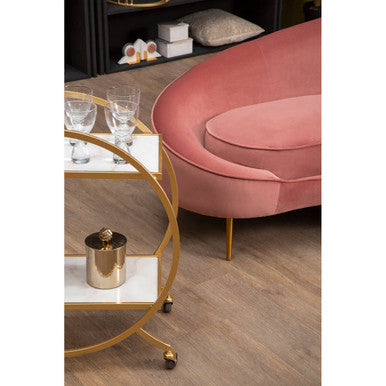 Orsina Avantis Gold Bar Cart – White Marble 2-Tier Drinks Trolley