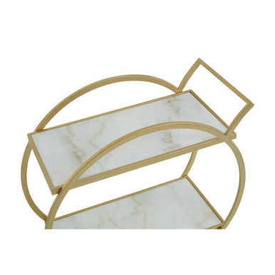 Orsina Avantis Gold Bar Cart – White Marble 2-Tier Drinks Trolley