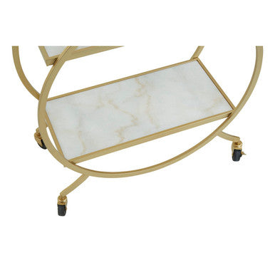 Orsina Avantis Gold Bar Cart – White Marble 2-Tier Drinks Trolley