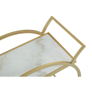 Orsina Avantis Gold Bar Cart – White Marble 2-Tier Drinks Trolley