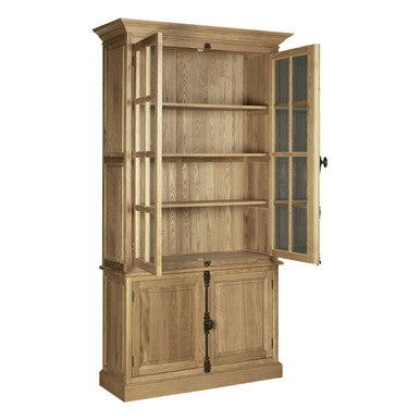 Orsina Lyon Tall Oak Wood Display Cabinet - Washed Grey Finish