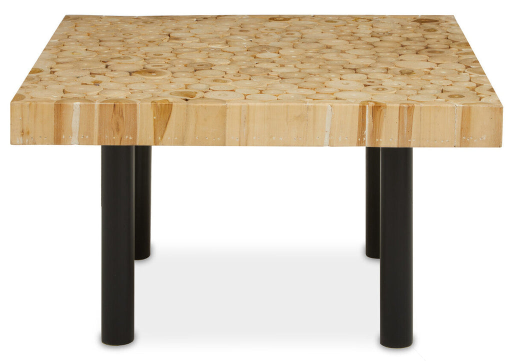 Orsina Malang Teak Wood Mosaic Coffee Table with Black Metal Legs