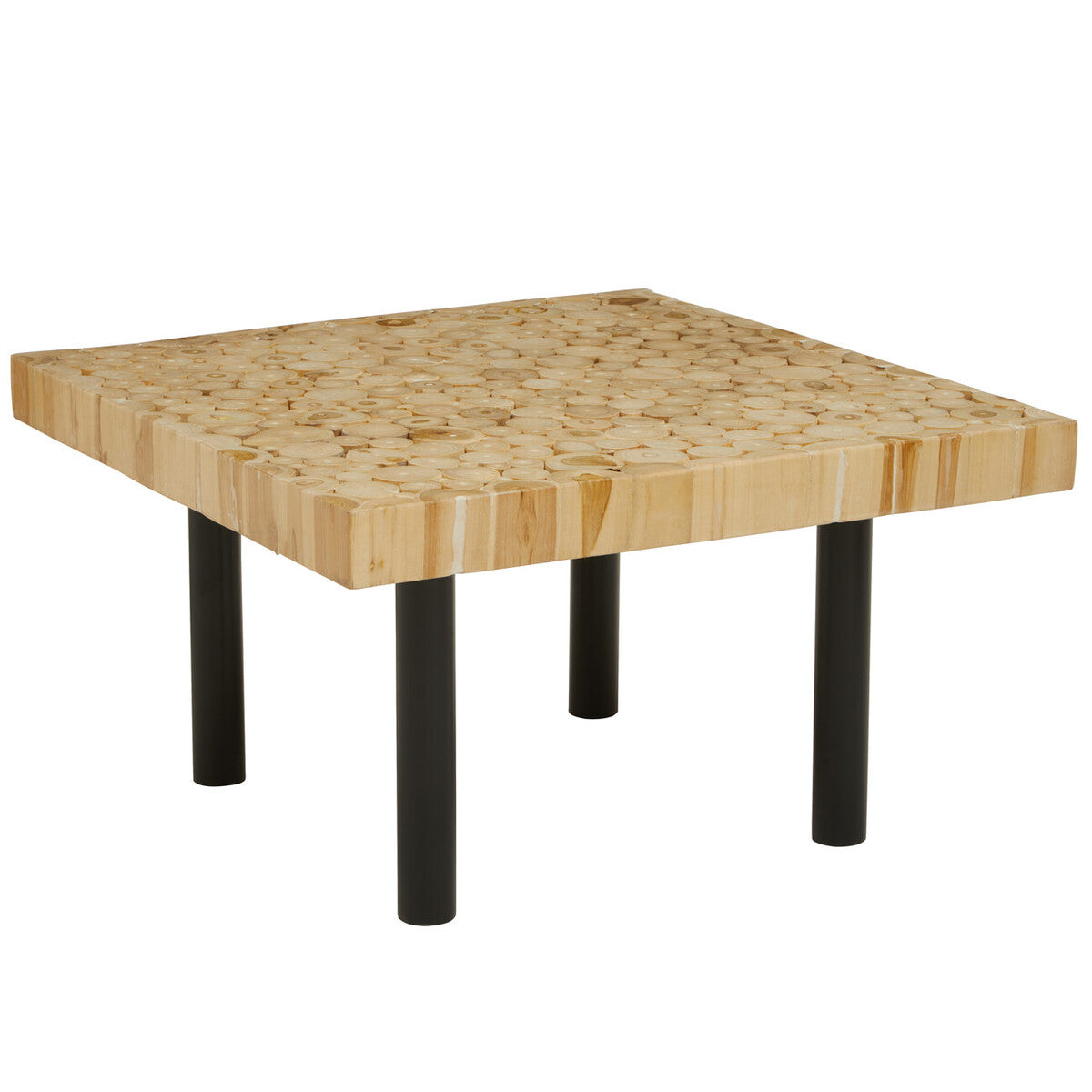 Orsina Malang Teak Wood Mosaic Coffee Table with Black Metal Legs