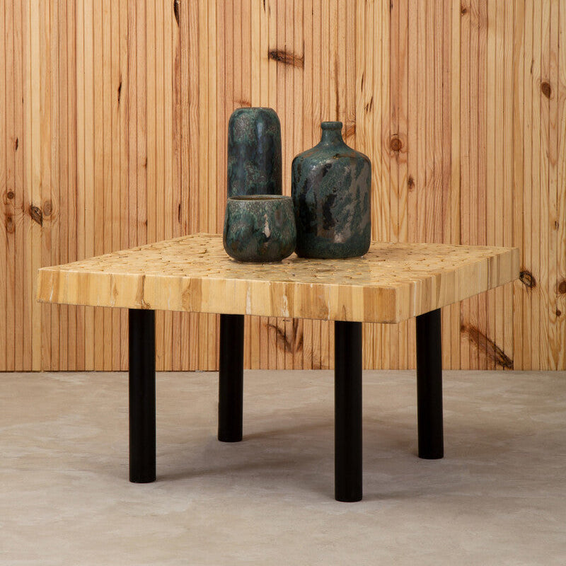 Orsina Malang Teak Wood Mosaic Coffee Table with Black Metal Legs