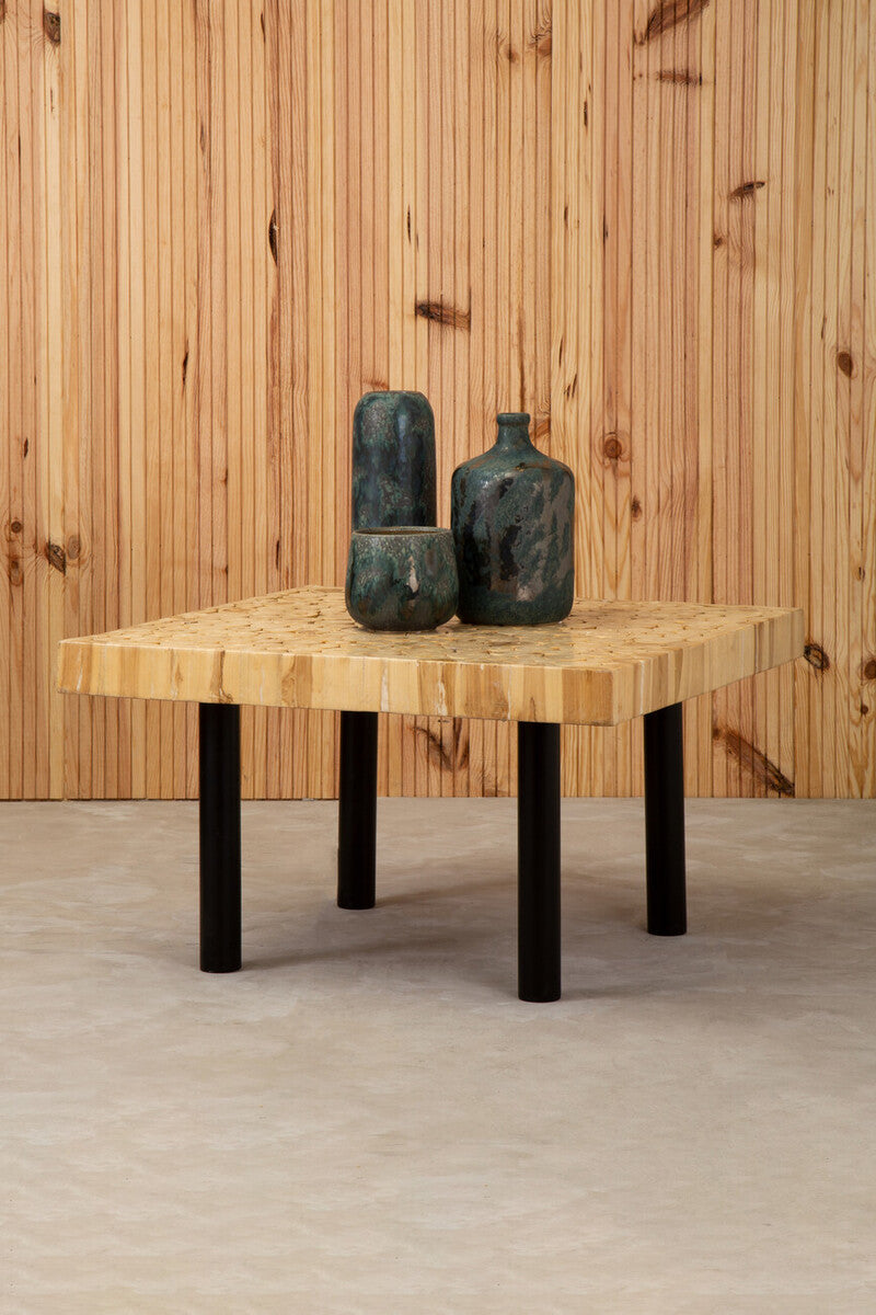 Orsina Malang Teak Wood Mosaic Coffee Table with Black Metal Legs