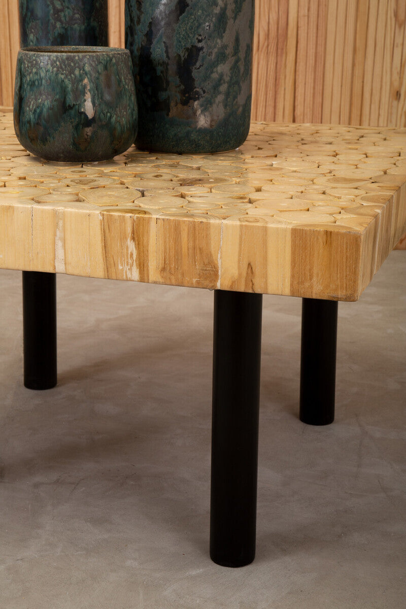 Orsina Malang Teak Wood Mosaic Coffee Table with Black Metal Legs