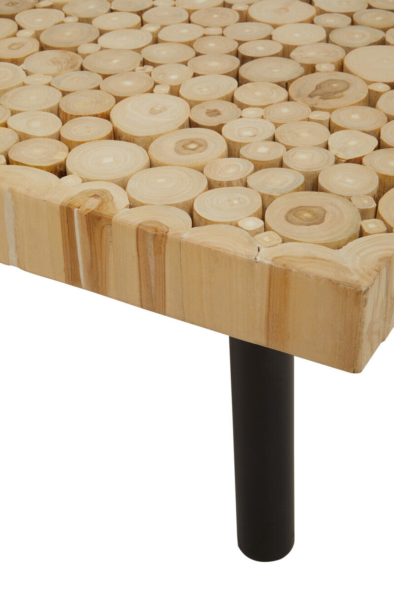 Orsina Malang Teak Wood Mosaic Coffee Table with Black Metal Legs