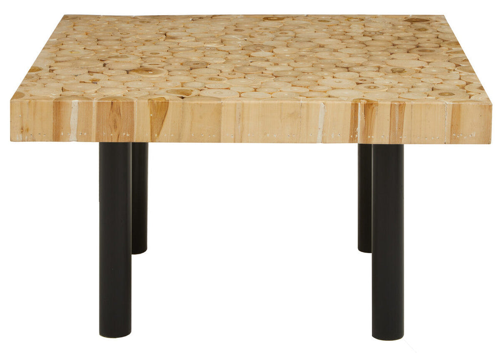 Orsina Malang Teak Wood Mosaic Coffee Table with Black Metal Legs