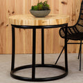 Orsina Malang Round Teak Wood Mosaic Coffee Table with Black Iron Frame