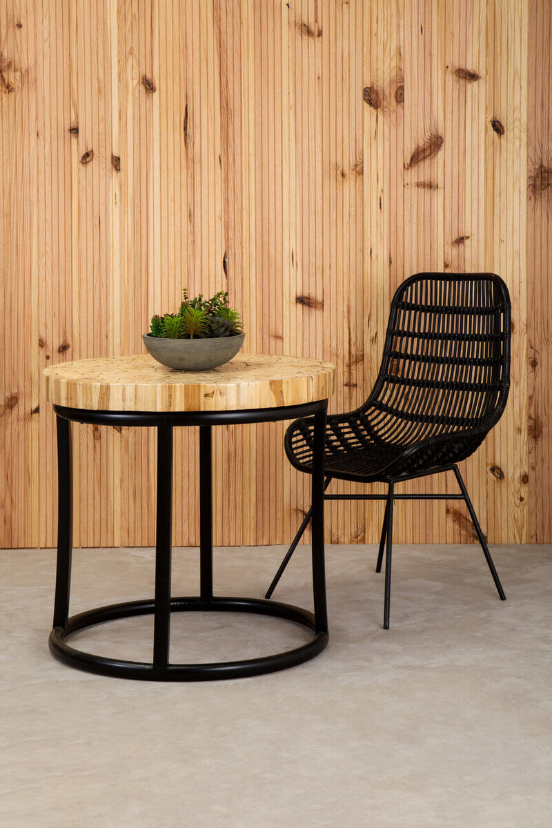 Orsina Malang Round Teak Wood Mosaic Coffee Table with Black Iron Frame