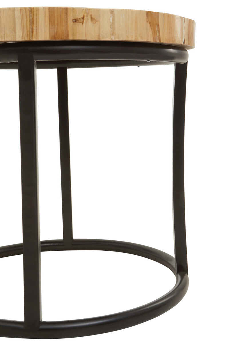 Orsina Malang Round Teak Wood Mosaic Coffee Table with Black Iron Frame