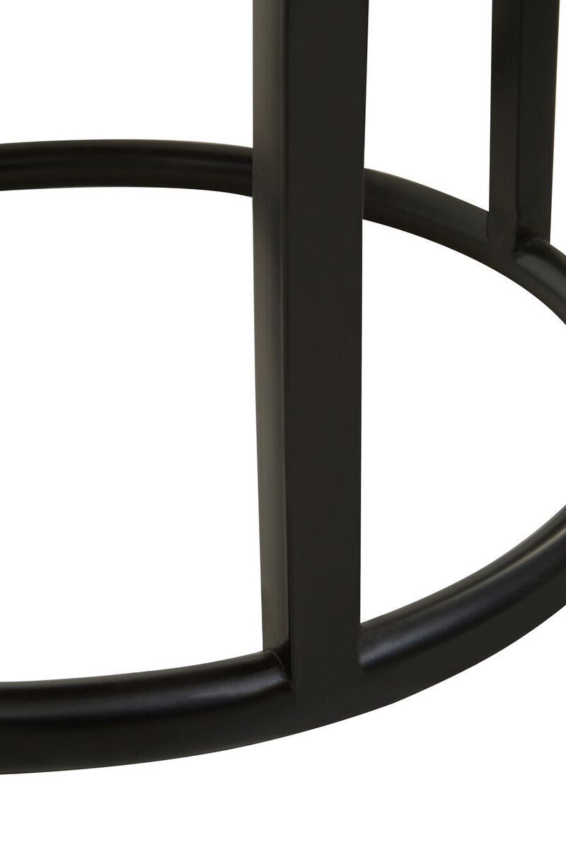 Orsina Malang Round Teak Wood Mosaic Coffee Table with Black Iron Frame