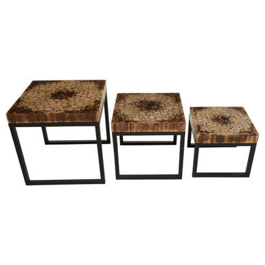 Orsina Malang Nesting Tables – Set of 3 Rustic Teak and Black Metal