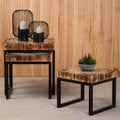 Orsina Malang Nesting Tables – Set of 3 Rustic Teak and Black Metal