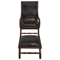 Orsina Inca Black Leather & Teak Lounge Chair with Footstool