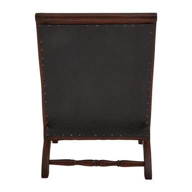 Orsina Inca Black Leather & Teak Lounge Chair with Footstool