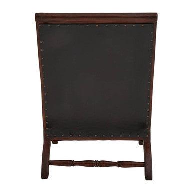 Orsina Inca Black Leather & Teak Lounge Chair with Footstool