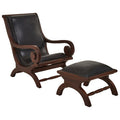Orsina Inca Black Leather & Teak Lounge Chair with Footstool