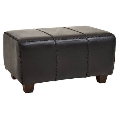 Orsina Inca Black Leather Bench with Solid Teak Wood Legs
