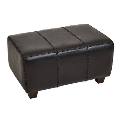 Orsina Inca Black Leather Bench with Solid Teak Wood Legs