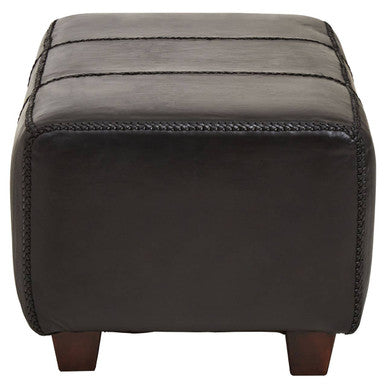 Orsina Inca Black Leather Bench with Solid Teak Wood Legs