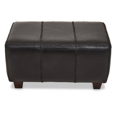 Orsina Inca Black Leather Bench with Solid Teak Wood Legs
