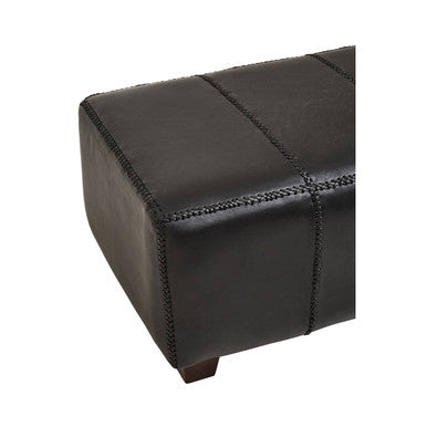 Orsina Inca Black Leather Bench with Solid Teak Wood Legs