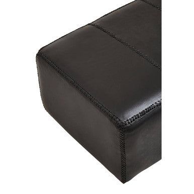Orsina Inca Black Leather Bench with Solid Teak Wood Legs