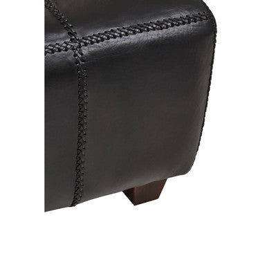 Orsina Inca Black Leather Bench with Solid Teak Wood Legs