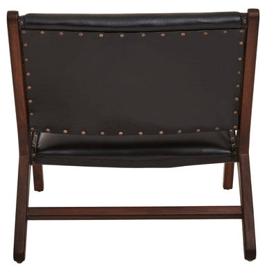 Orsina Inca Black Cowhide Leather & Teak Wood Armless Lounge Chair