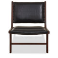 Orsina Inca Black Cowhide Leather & Teak Wood Armless Lounge Chair