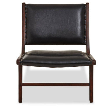 Orsina Inca Black Cowhide Leather & Teak Wood Armless Lounge Chair