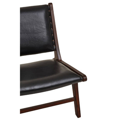 Orsina Inca Black Cowhide Leather & Teak Wood Armless Lounge Chair