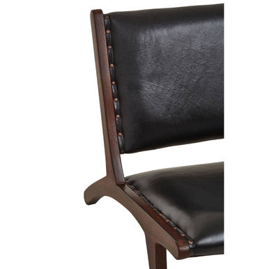 Orsina Inca Black Cowhide Leather & Teak Wood Armless Lounge Chair