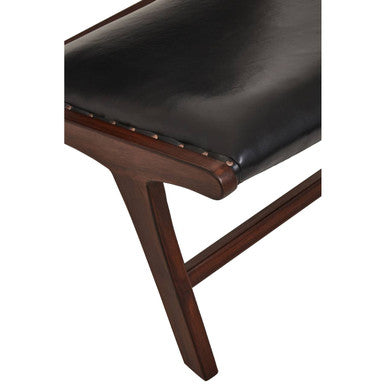Orsina Inca Black Cowhide Leather & Teak Wood Armless Lounge Chair