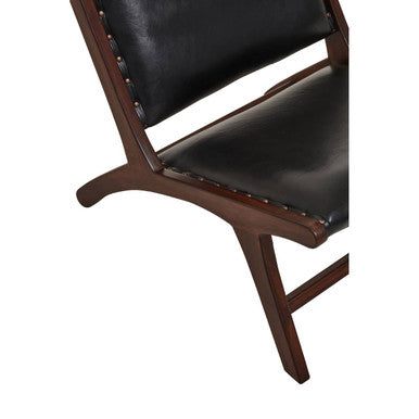 Orsina Inca Black Cowhide Leather & Teak Wood Armless Lounge Chair