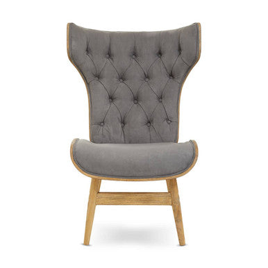 Orsina Vinsi Velvet Accent Chair – Dark Grey Tufted Winged Back