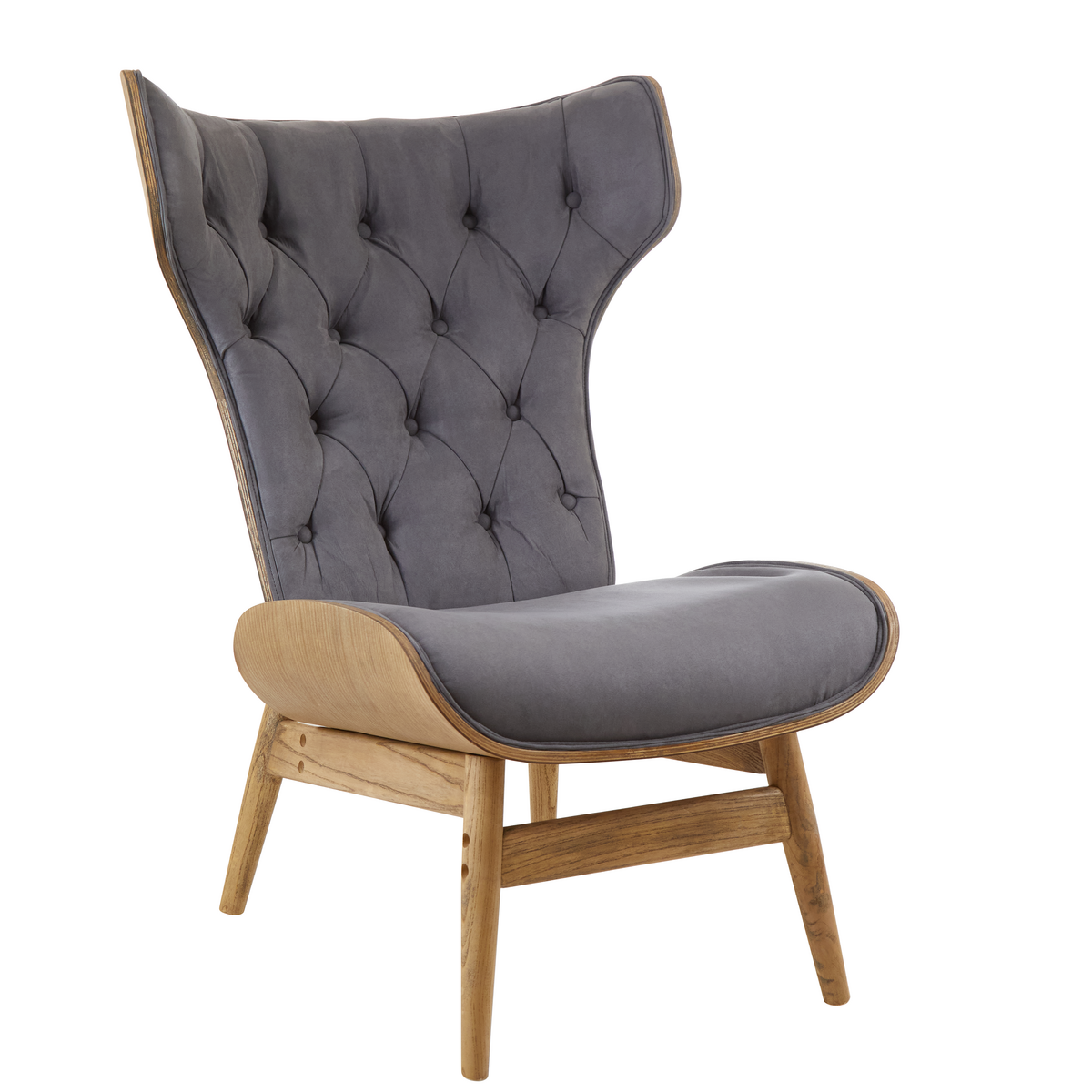 Orsina Vinsi Velvet Accent Chair – Dark Grey Tufted Winged Back