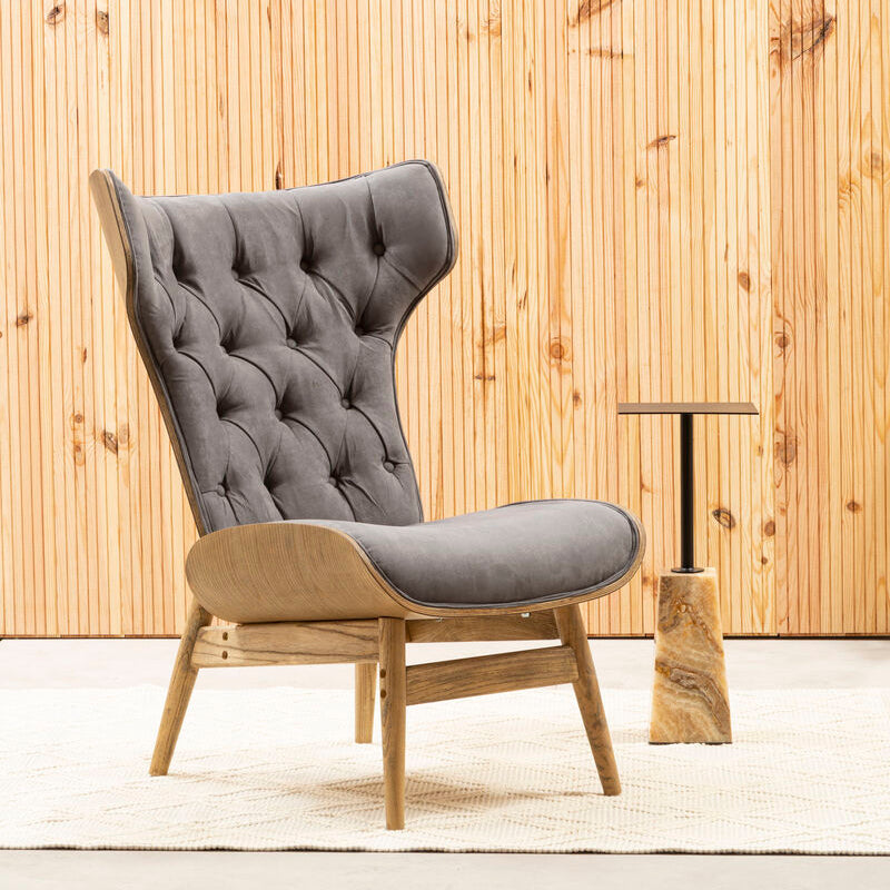 Orsina Vinsi Velvet Accent Chair – Dark Grey Tufted Winged Back