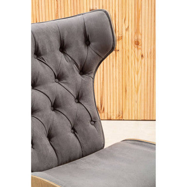 Orsina Vinsi Velvet Accent Chair – Dark Grey Tufted Winged Back