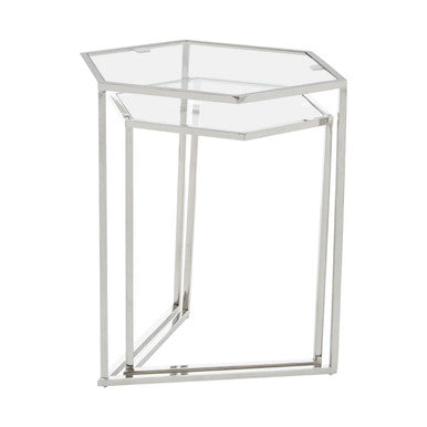 Orsina Herber Silver Geometric Nesting Side Tables with Mirrored Glass
