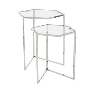 Orsina Herber Silver Geometric Nesting Side Tables with Mirrored Glass