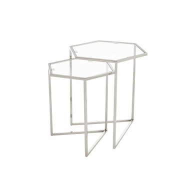 Orsina Herber Silver Geometric Nesting Side Tables with Mirrored Glass