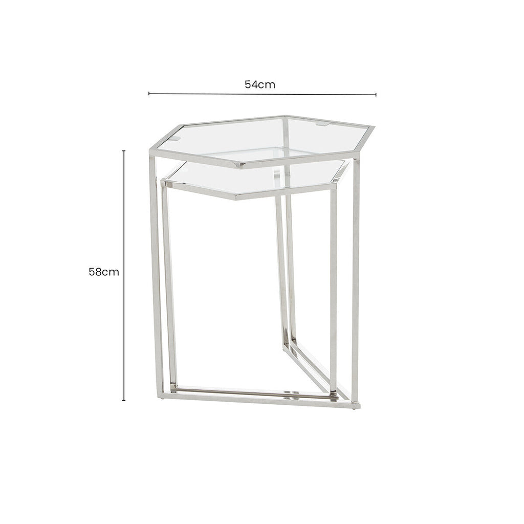 Orsina Herber Silver Geometric Nesting Side Tables with Mirrored Glass