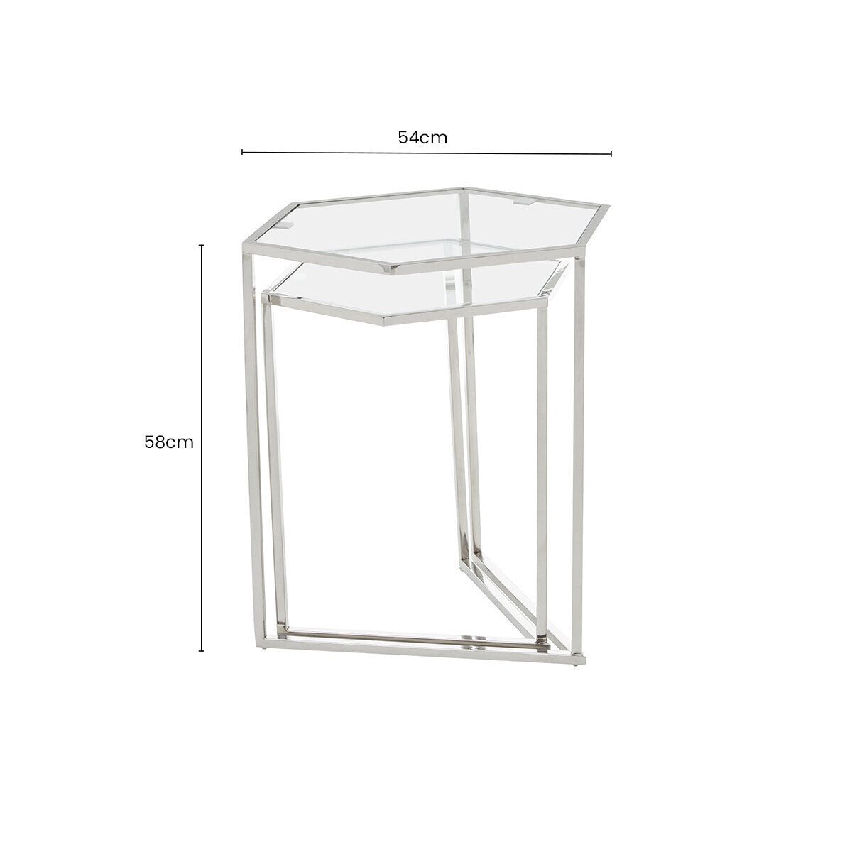 Orsina Herber Silver Geometric Nesting Side Tables with Mirrored Glass