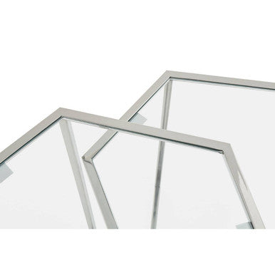 Orsina Herber Silver Geometric Nesting Side Tables with Mirrored Glass