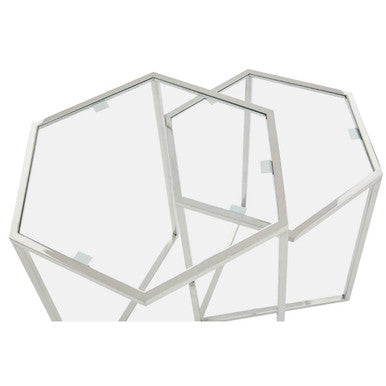 Orsina Herber Silver Geometric Nesting Side Tables with Mirrored Glass