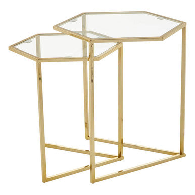 Orsina Herber Gold Hexagon Nesting Side Tables with Mirrored Glass