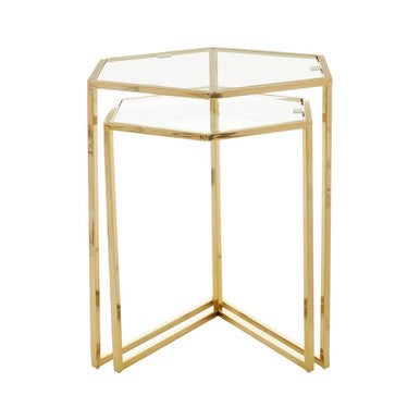 Orsina Herber Gold Hexagon Nesting Side Tables with Mirrored Glass