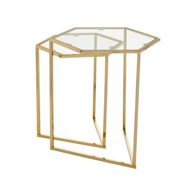 Orsina Herber Gold Hexagon Nesting Side Tables with Mirrored Glass
